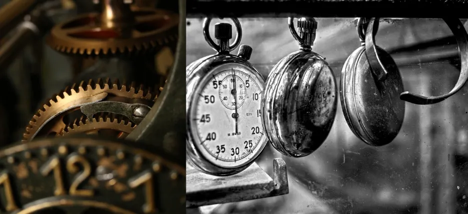 Primer plano del mecanismo de un reloj de bolsillo antiguo con resorte y escape de ancora