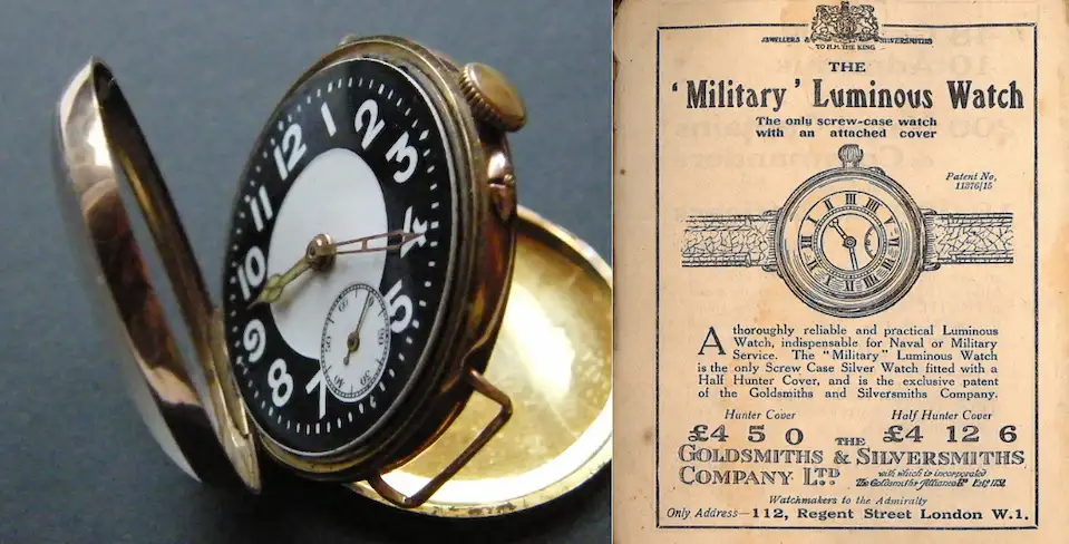 Imagen de un reloj de trinchera o Trench Watch de la Primera Guerra Mundial en la muñeca