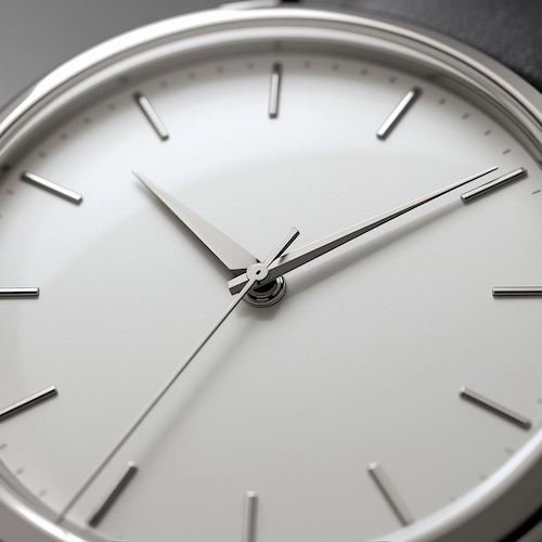 Esfera de reloj con diseño Bauhaus de marca alemana (Junghans o Nomos), destacando la funcionalidad y el minimalismo.