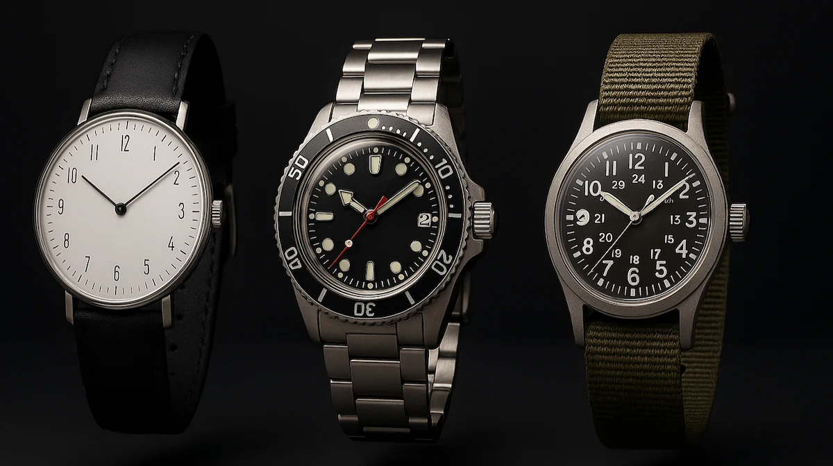 ): Collage de marcas de relojes del resto del mundo, incluyendo Junghans, Vostok y Timex, que representan diversidad y valor.